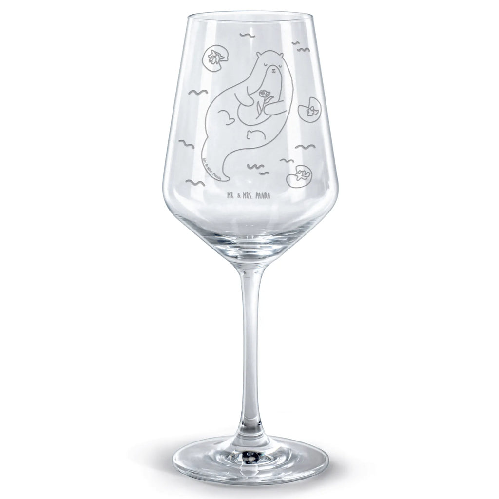 Rotwein Glas Otter mit Seerose Rotweinglas, Weinglas, Rotwein Glas, Weinglas mit Gravur, Geschenk für Weinliebhaber, Spülmaschinenfeste Weingläser, Hochwertige Weinaccessoires, Otter, Fischotter, Seeotter, Otter Seeotter See Otter