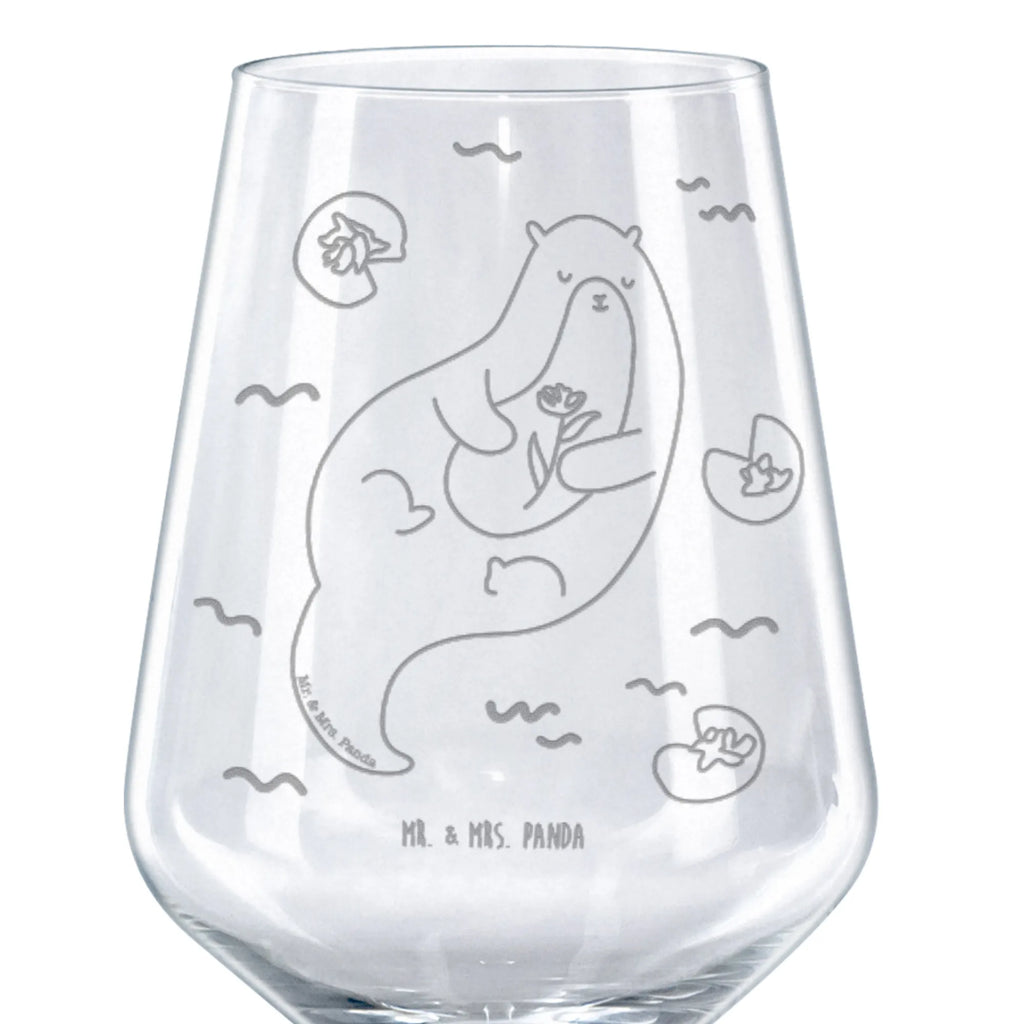 Rotwein Glas Otter mit Seerose Rotweinglas, Weinglas, Rotwein Glas, Weinglas mit Gravur, Geschenk für Weinliebhaber, Spülmaschinenfeste Weingläser, Hochwertige Weinaccessoires, Otter, Fischotter, Seeotter, Otter Seeotter See Otter