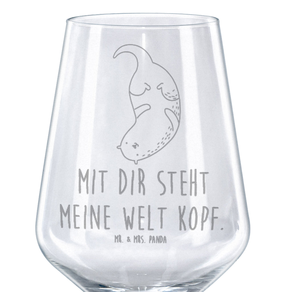 Rotwein Glas Otter kopfüber Rotweinglas, Weinglas, Rotwein Glas, Weinglas mit Gravur, Geschenk für Weinliebhaber, Spülmaschinenfeste Weingläser, Hochwertige Weinaccessoires, Otter, Fischotter, Seeotter, Otter Seeotter See Otter