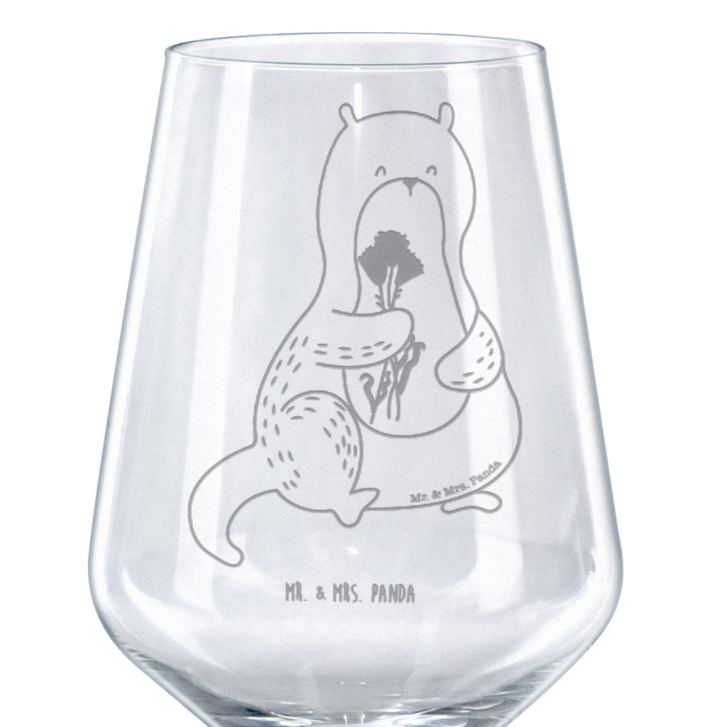 Rotwein Glas Otter Blumenstrauß Rotweinglas, Weinglas, Rotwein Glas, Weinglas mit Gravur, Geschenk für Weinliebhaber, Spülmaschinenfeste Weingläser, Hochwertige Weinaccessoires, Otter, Fischotter, Seeotter, Otter Seeotter See Otter