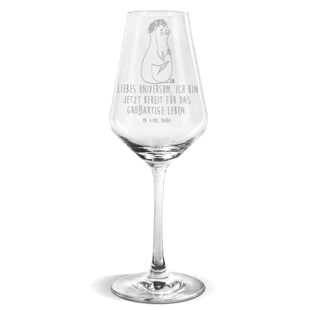 Weißwein Glas Pinguin Blumenkranz Weißweinglas, Weinglas, Weißwein Glas, Weinglas mit Gravur, Geschenk für Weinliebhaber, Spülmaschinenfeste Weingläser, Hochwertige Weinaccessoires, Pinguin, Pinguine, Blumenkranz, Universum, Leben, Wünsche, Ziele, Lebensziele, Motivation, Lebenslust, Liebeskummer, Geschenkidee