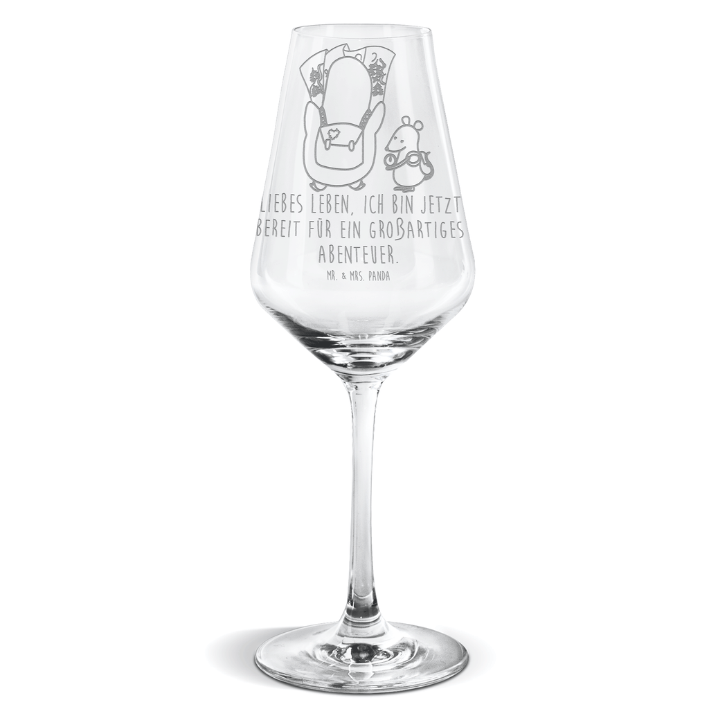 Weißwein Glas Pinguin & Maus Wanderer Weißweinglas, Weinglas, Weißwein Glas, Weinglas mit Gravur, Geschenk für Weinliebhaber, Spülmaschinenfeste Weingläser, Hochwertige Weinaccessoires, Pinguin, Pinguine, Abenteurer, Abenteuer, Roadtrip, Ausflug, Wanderlust, wandern