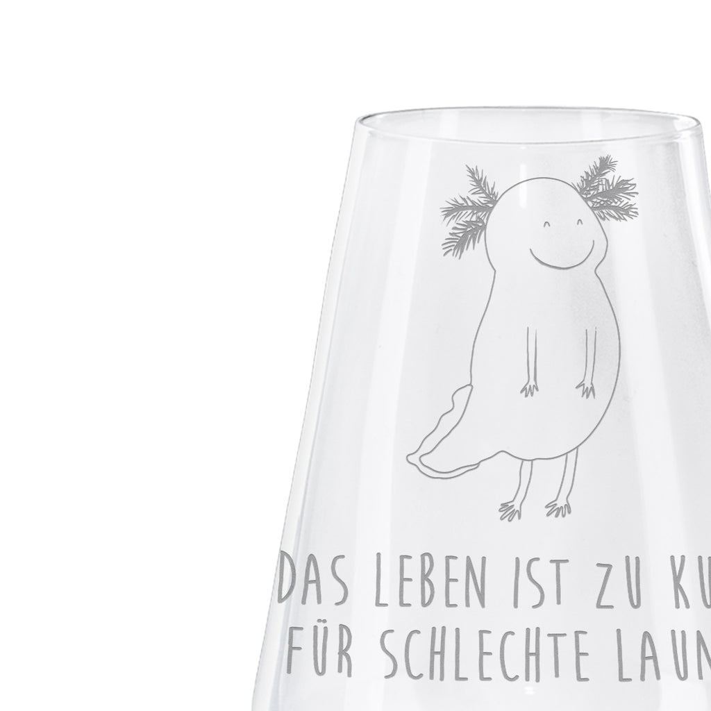 Weißwein Glas Axolotl glücklich Weißweinglas, Weinglas, Weißwein Glas, Weinglas mit Gravur, Geschenk für Weinliebhaber, Spülmaschinenfeste Weingläser, Hochwertige Weinaccessoires, Axolotl, Molch, Axolot, Schwanzlurch, Lurch, Lurche, Motivation, gute Laune