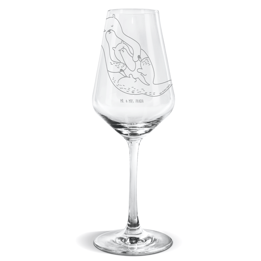 Weißwein Glas Otter mit Kind Weißweinglas, Weinglas, Weißwein Glas, Weinglas mit Gravur, Geschenk für Weinliebhaber, Spülmaschinenfeste Weingläser, Hochwertige Weinaccessoires, Otter, Fischotter, Seeotter, Otter Seeotter See Otter