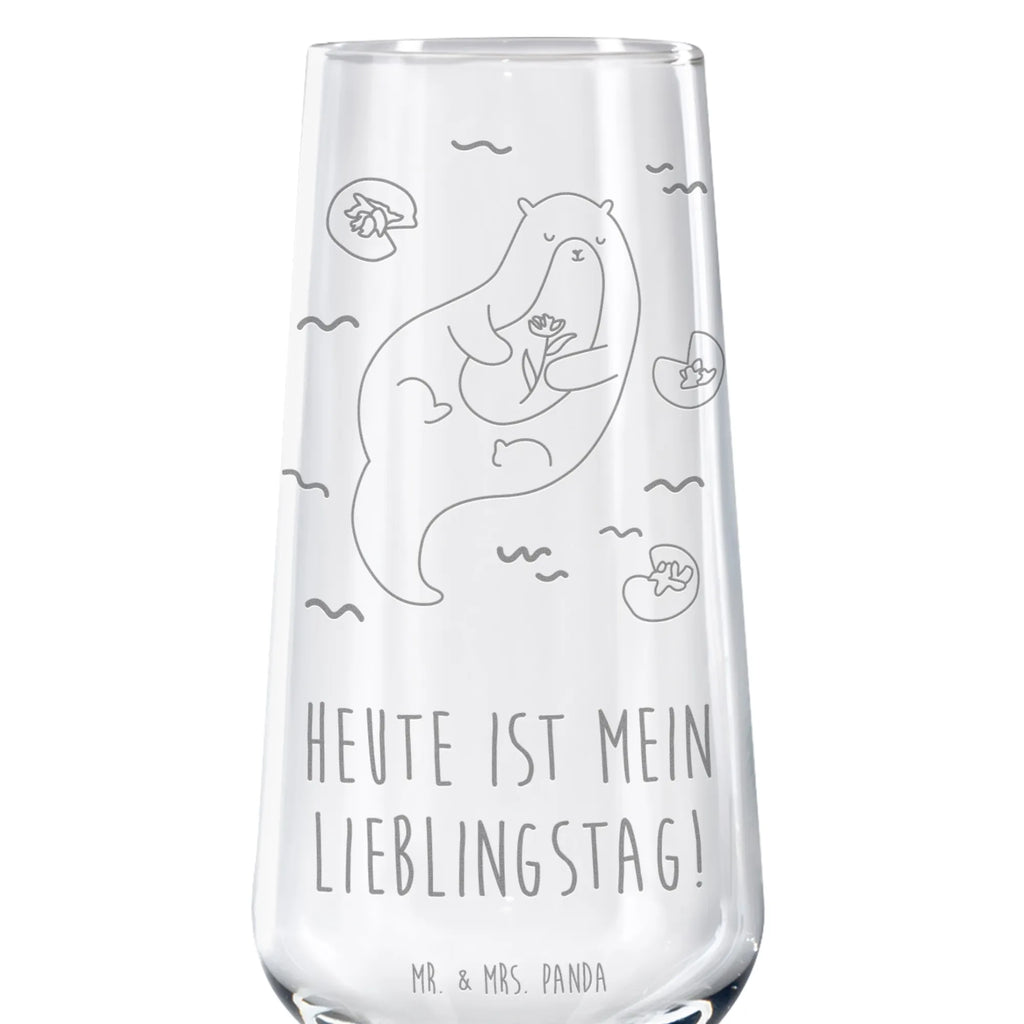 Sektglas Otter mit Seerose Sektglas, Sektglas mit Gravur, Spülmaschinenfeste Sektgläser, Otter, Fischotter, Seeotter, Otter Seeotter See Otter