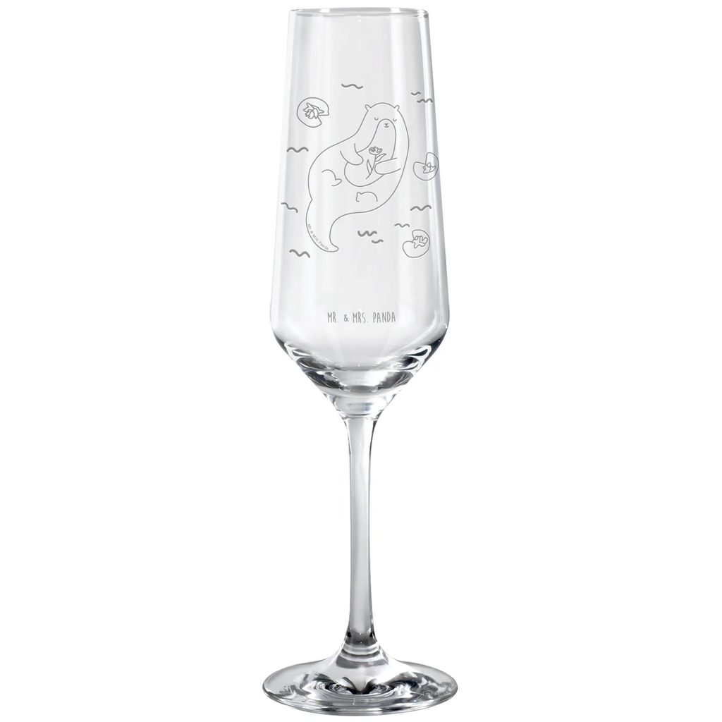 Sektglas Otter mit Seerose Sektglas, Sektglas mit Gravur, Spülmaschinenfeste Sektgläser, Otter, Fischotter, Seeotter, Otter Seeotter See Otter