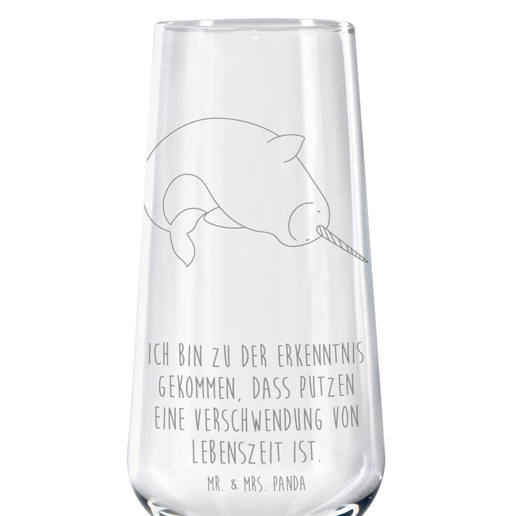 Sektglas Narwal Sektglas, Sektglas mit Gravur, Spülmaschinenfeste Sektgläser, Meerestiere, Meer, Urlaub, Narwal, Wal, Putzen, Hausfrau, Junggesellin, aufräumen, Kinderzimmer