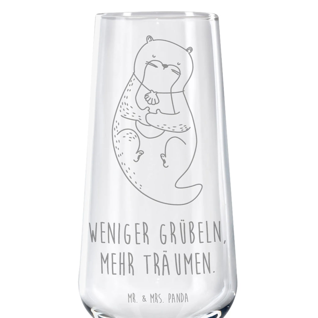 Sektglas Otter mit Muschelmedaillon Sektglas, Sektglas mit Gravur, Spülmaschinenfeste Sektgläser, Otter, Fischotter, Seeotter, Otterliebe, grübeln, träumen, Motivation, Tagträumen, Büro