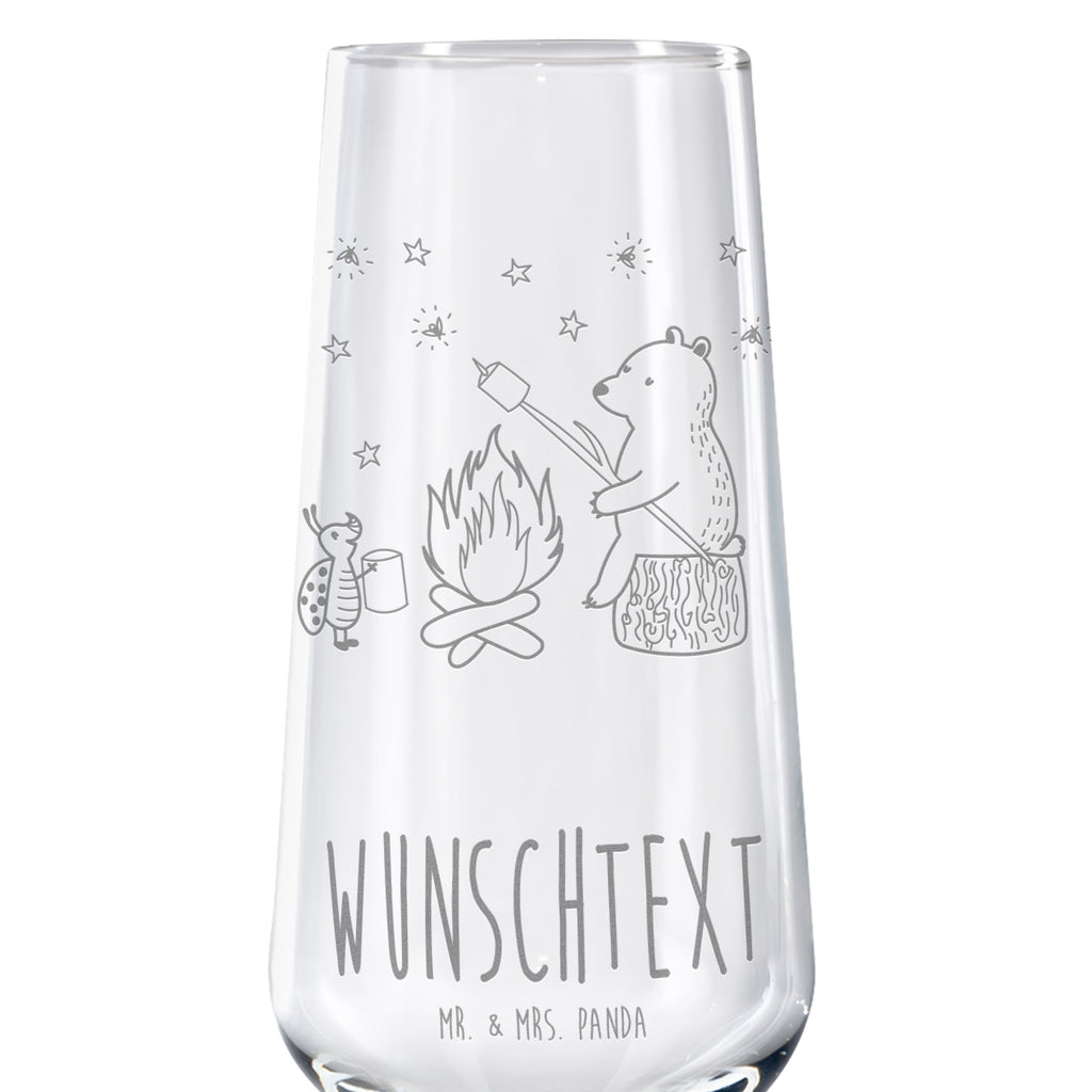 Personalisiertes Sektglas Bär & Marienkäfer Lagerfeuer Sektglas, Sektglas mit Gravur, Spülmaschinenfeste Sektgläser, Bär, Teddy, Teddybär, Lagerfeuer