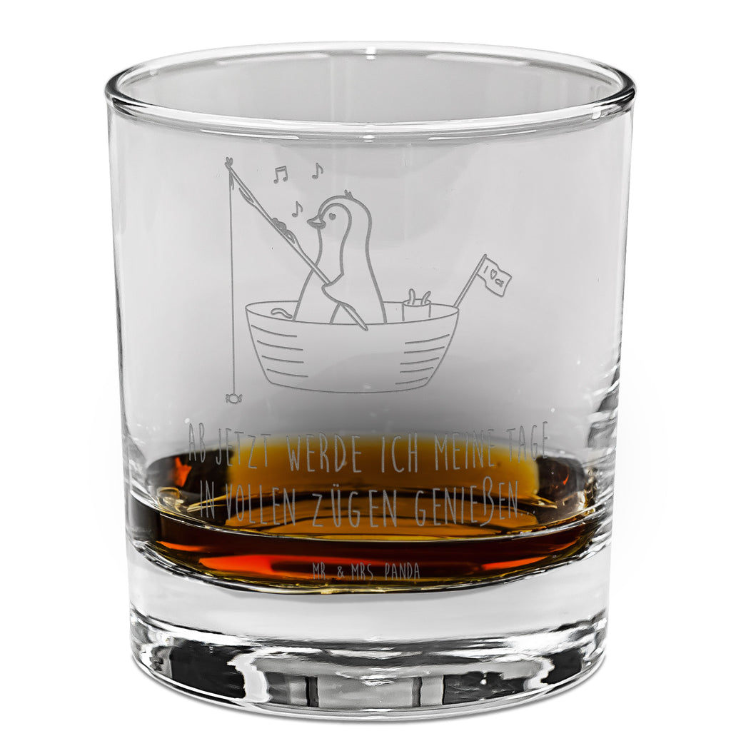 Whiskey Glas Pinguin Angelboot Whiskeylgas, Whiskey Glas, Whiskey Glas mit Gravur, Whiskeyglas mit Spruch, Whiskey Glas mit Sprüchen, Pinguin, Pinguine, Angeln, Boot, Angelboot, Lebenslust, Leben, genießen, Motivation, Neustart, Neuanfang, Trennung, Scheidung, Geschenkidee Liebeskummer