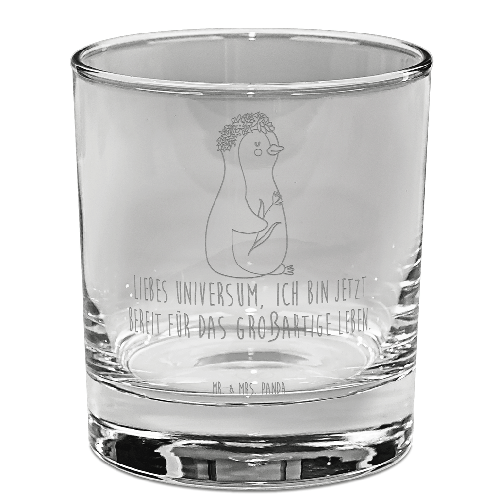 Whiskey Glas Pinguin Blumenkranz Whiskeylgas, Whiskey Glas, Whiskey Glas mit Gravur, Whiskeyglas mit Spruch, Whiskey Glas mit Sprüchen, Pinguin, Pinguine, Blumenkranz, Universum, Leben, Wünsche, Ziele, Lebensziele, Motivation, Lebenslust, Liebeskummer, Geschenkidee