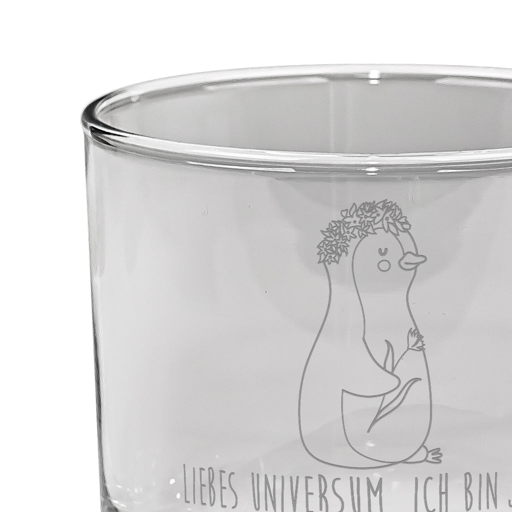 Whiskey Glas Pinguin Blumenkranz Whiskeylgas, Whiskey Glas, Whiskey Glas mit Gravur, Whiskeyglas mit Spruch, Whiskey Glas mit Sprüchen, Pinguin, Pinguine, Blumenkranz, Universum, Leben, Wünsche, Ziele, Lebensziele, Motivation, Lebenslust, Liebeskummer, Geschenkidee