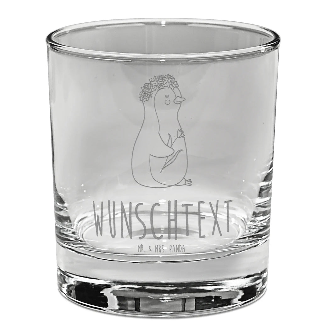 Personalisiertes Whiskey Glas Pinguin Blumenkranz Whiskeylgas, Whiskey Glas, Whiskey Glas mit Gravur, Whiskeyglas mit Spruch, Whiskey Glas mit Sprüchen, Pinguin, Pinguine, Blumenkranz, Universum, Leben, Wünsche, Ziele, Lebensziele, Motivation, Lebenslust, Liebeskummer, Geschenkidee