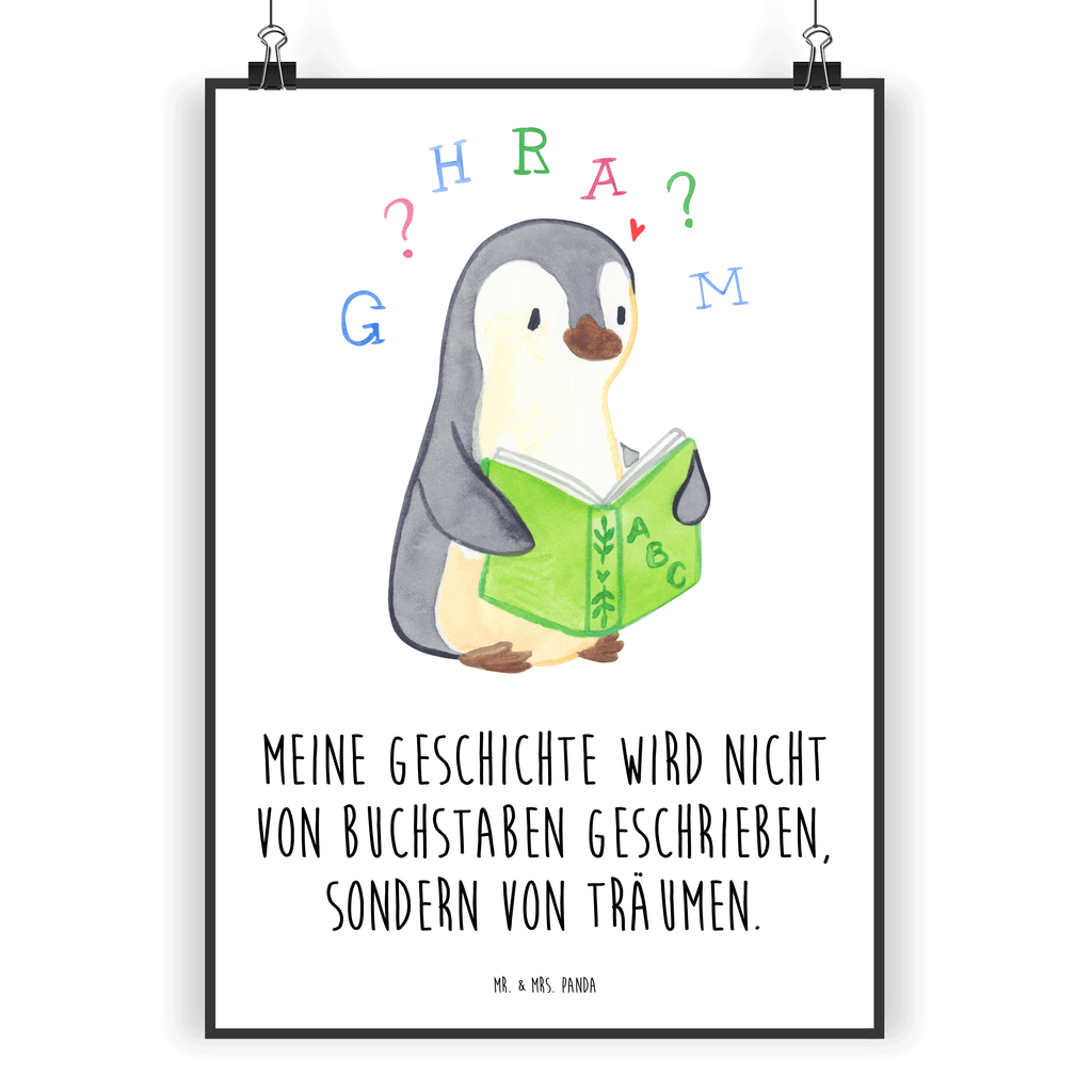 Poster Pinguin Legasthenie Poster, Wandposter, Bild, Wanddeko, Küchenposter, Kinderposter, Wanddeko Bild, Raumdekoration, Wanddekoration, Handgemaltes Poster, Mr. & Mrs. Panda Poster, Designposter, Kunstdruck, Posterdruck, Legasthenie, Rechtschreibstörung, Pinguin, Lese-Rechtschreibstörung