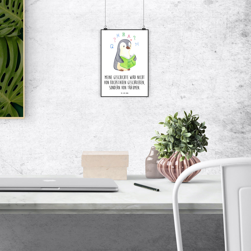 Poster Pinguin Legasthenie Poster, Wandposter, Bild, Wanddeko, Küchenposter, Kinderposter, Wanddeko Bild, Raumdekoration, Wanddekoration, Handgemaltes Poster, Mr. & Mrs. Panda Poster, Designposter, Kunstdruck, Posterdruck, Legasthenie, Rechtschreibstörung, Pinguin, Lese-Rechtschreibstörung