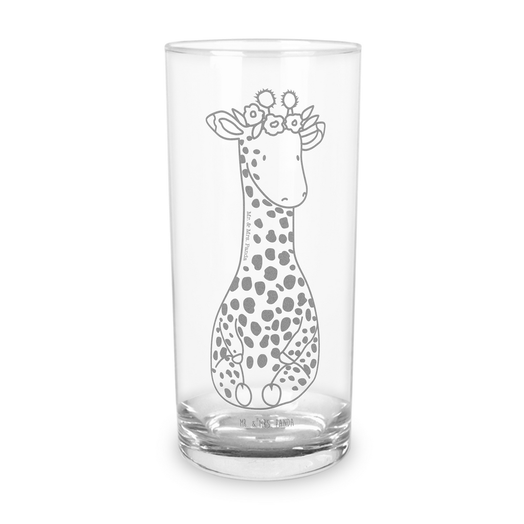 Wasserglas Giraffe Blumenkranz Wasserglas, Glas, Trinkglas, Wasserglas mit Gravur, Glas mit Gravur, Trinkglas mit Gravur, Afrika, Wildtiere, Giraffe, Blumenkranz, Abenteurer, Selbstliebe, Freundin