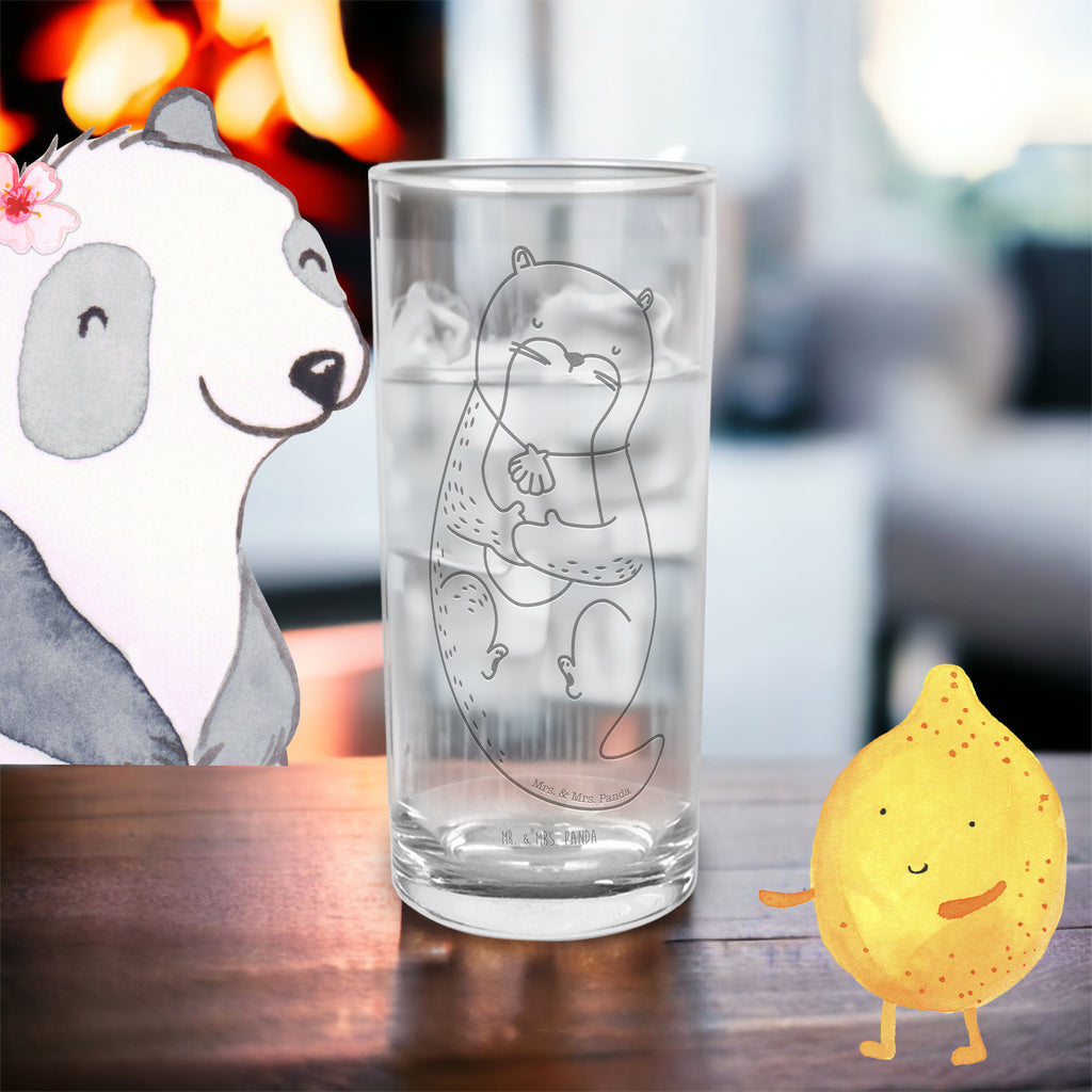 Wasserglas Otter mit Muschelmedaillon Wasserglas, Glas, Trinkglas, Wasserglas mit Gravur, Glas mit Gravur, Trinkglas mit Gravur, Otter, Fischotter, Seeotter, Otterliebe, grübeln, träumen, Motivation, Tagträumen, Büro