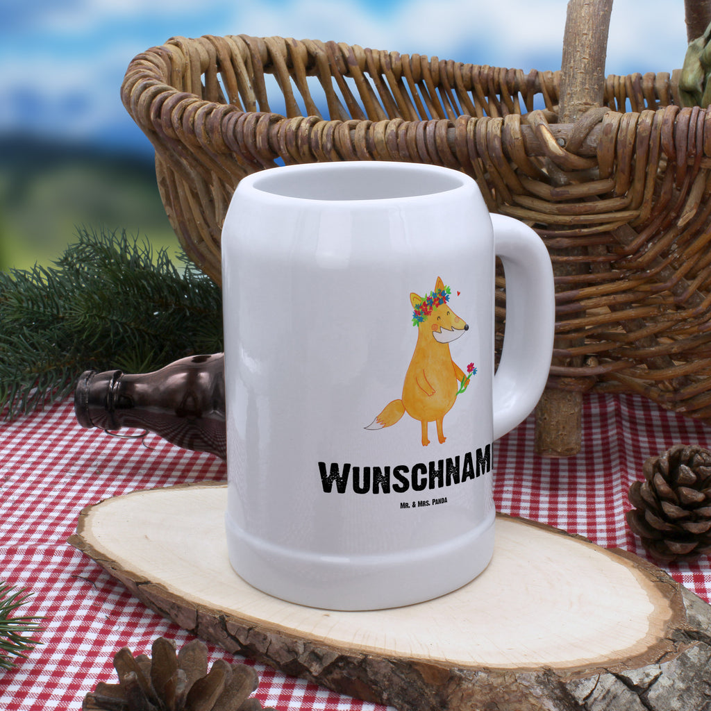 Personalisierter Bierkrug Fuchs Blumen Bierkrug mit Namen, Bierkrug personalisieren, Bierglas mit Namen, Personalisierung, Bedrucken, Fuchs, Füchse, Fox, Liebe, Freundin, Fuchsmädchen, Blumenmädchen, Freundinnen, Liebesbeweis, Blume, Blumen, Motivation, Freude, ich, mich, Selbstliebe