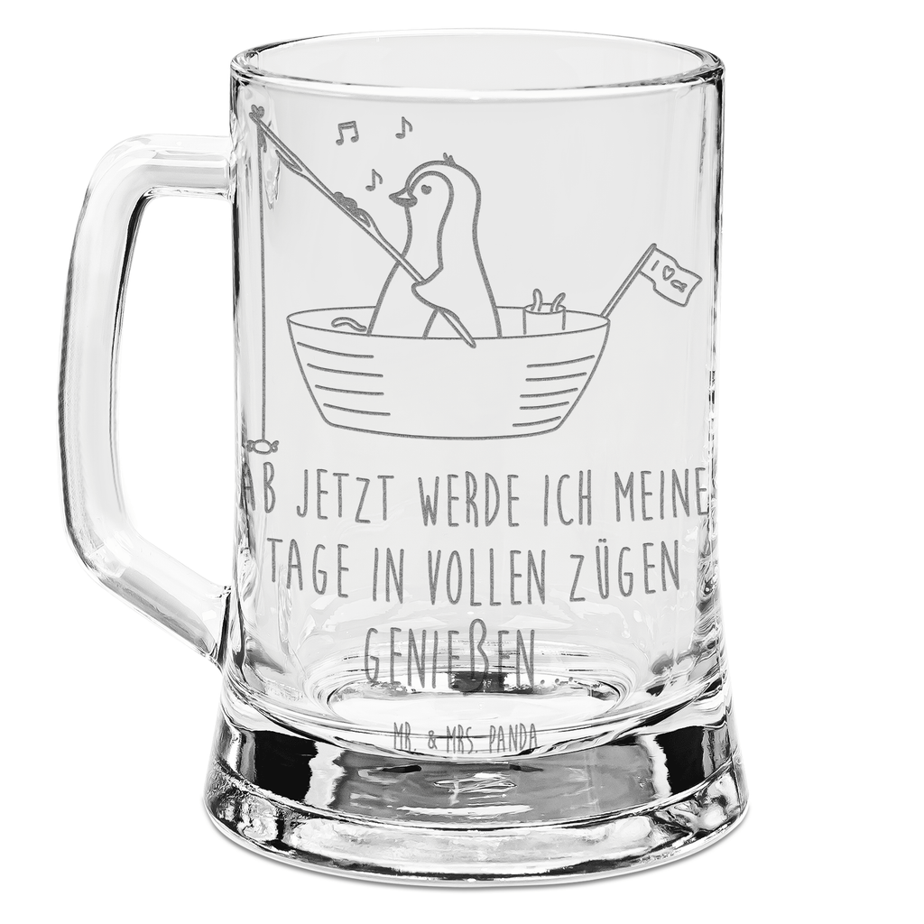 Gravur Bierkrug Pinguin Angelboot Bierkrug, Bier Krug, Bierkrug Glas, Vatertag, Pinguin, Pinguine, Angeln, Boot, Angelboot, Lebenslust, Leben, genießen, Motivation, Neustart, Neuanfang, Trennung, Scheidung, Geschenkidee Liebeskummer