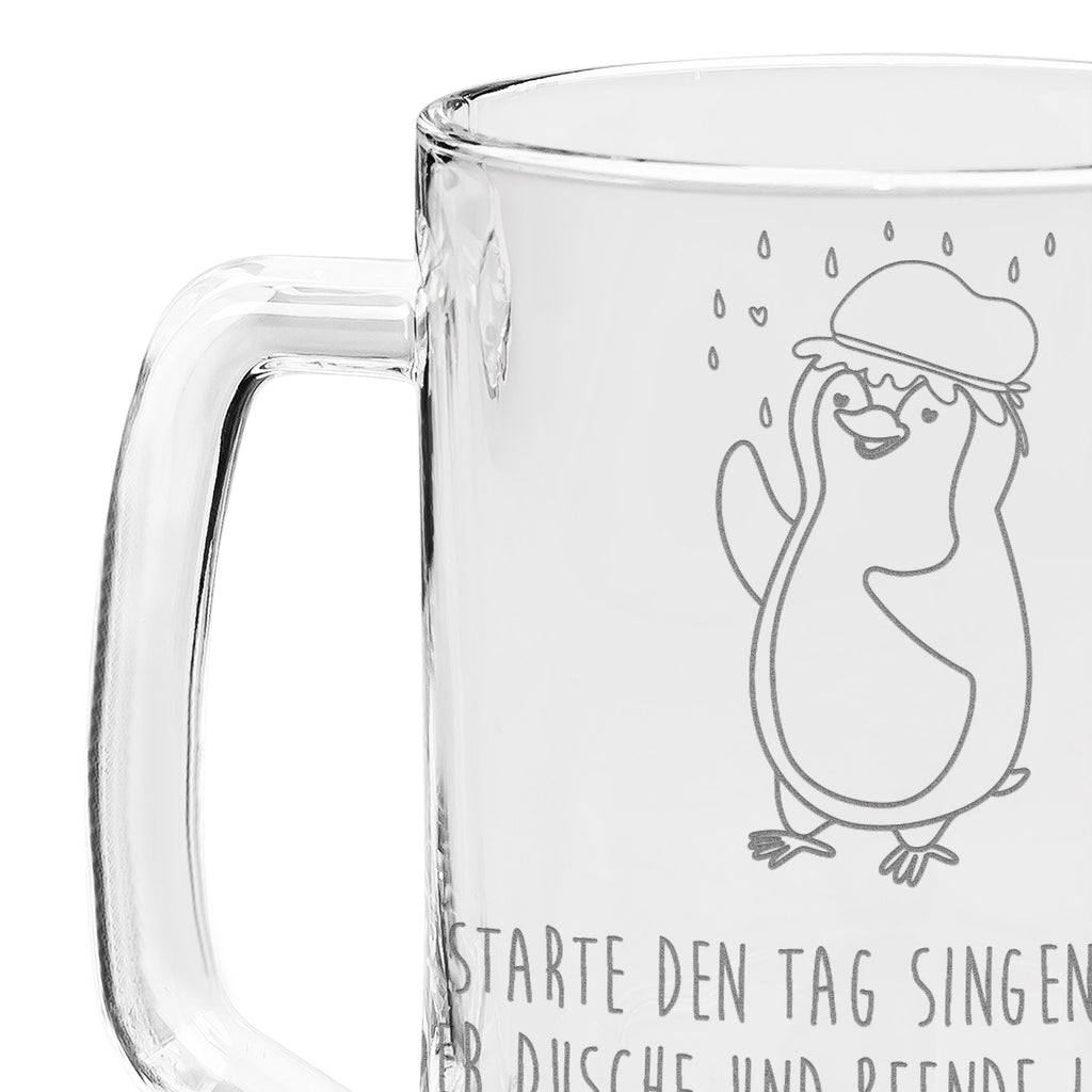 Gravur Bierkrug Pinguin Duschen Bierkrug, Bier Krug, Bierkrug Glas, Vatertag, Pinguin, Pinguine, Dusche, duschen, Lebensmotto, Motivation, Neustart, Neuanfang, glücklich sein