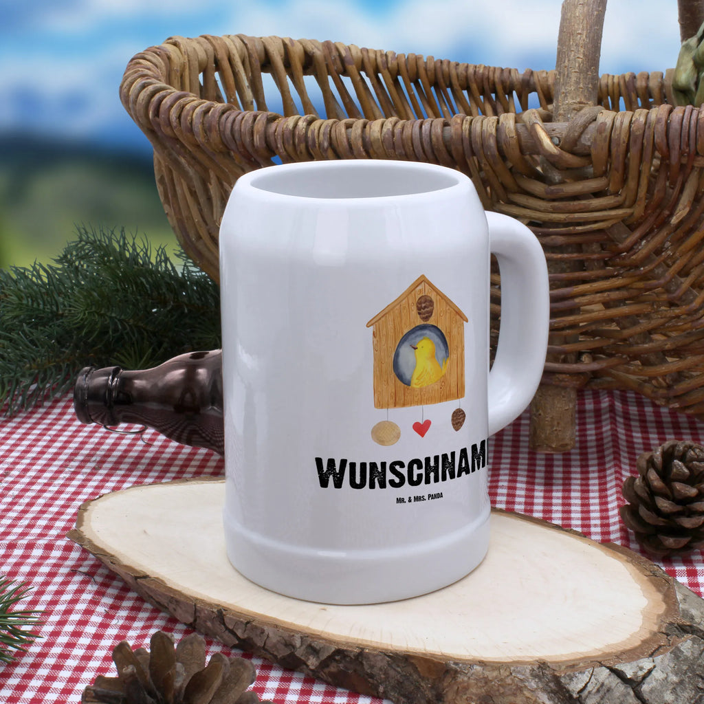 Personalisierter Bierkrug Vogelhaus Home Bierkrug mit Namen, Bierkrug personalisieren, Bierglas mit Namen, Personalisierung, Bedrucken, Tiermotive, Gute Laune, lustige Sprüche, Tiere, Vogelhaus, Vogel, Home sweet Home, Einzug, Umzug, Geschenk, Einzugsgeschenk, Hausbau, Haus