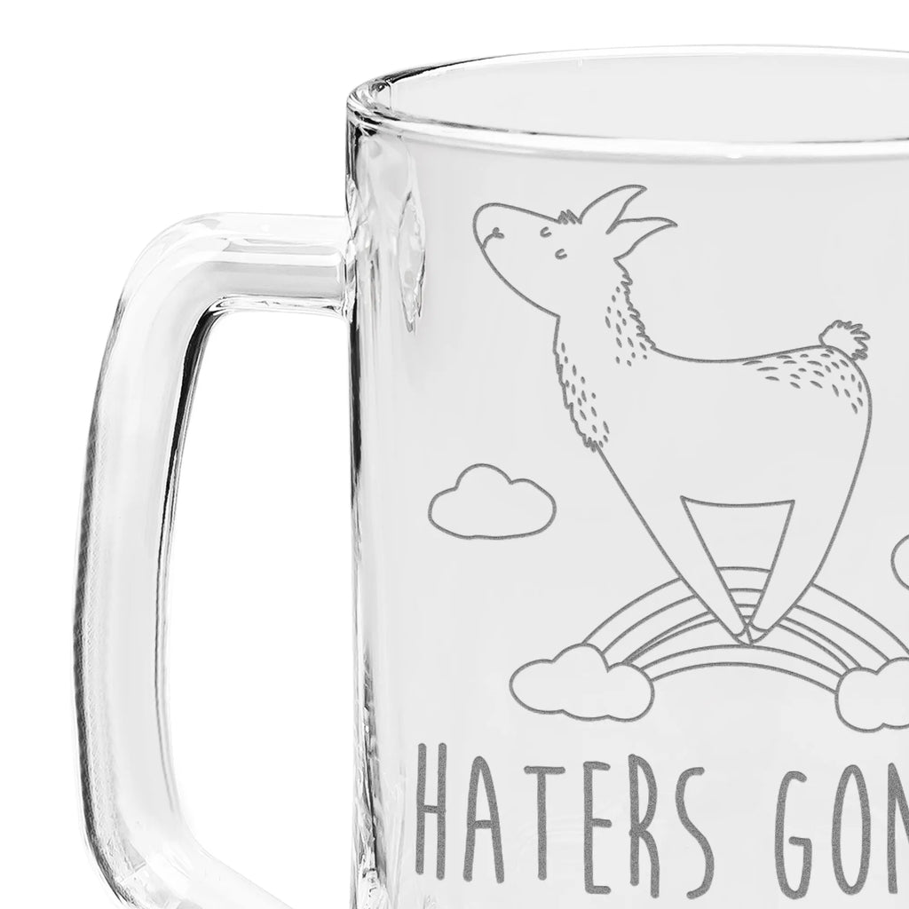 Gravur Bierkrug Lama Regenbogen Bierkrug, Bier Krug, Bierkrug Glas, Vatertag, Lama, Alpaka, Lamas, Regenbogen, Haters gonna hate, Haters, Selbstständig, Außenseiter, Schule, Abi, Hobby, Wolkenland, Freiheit