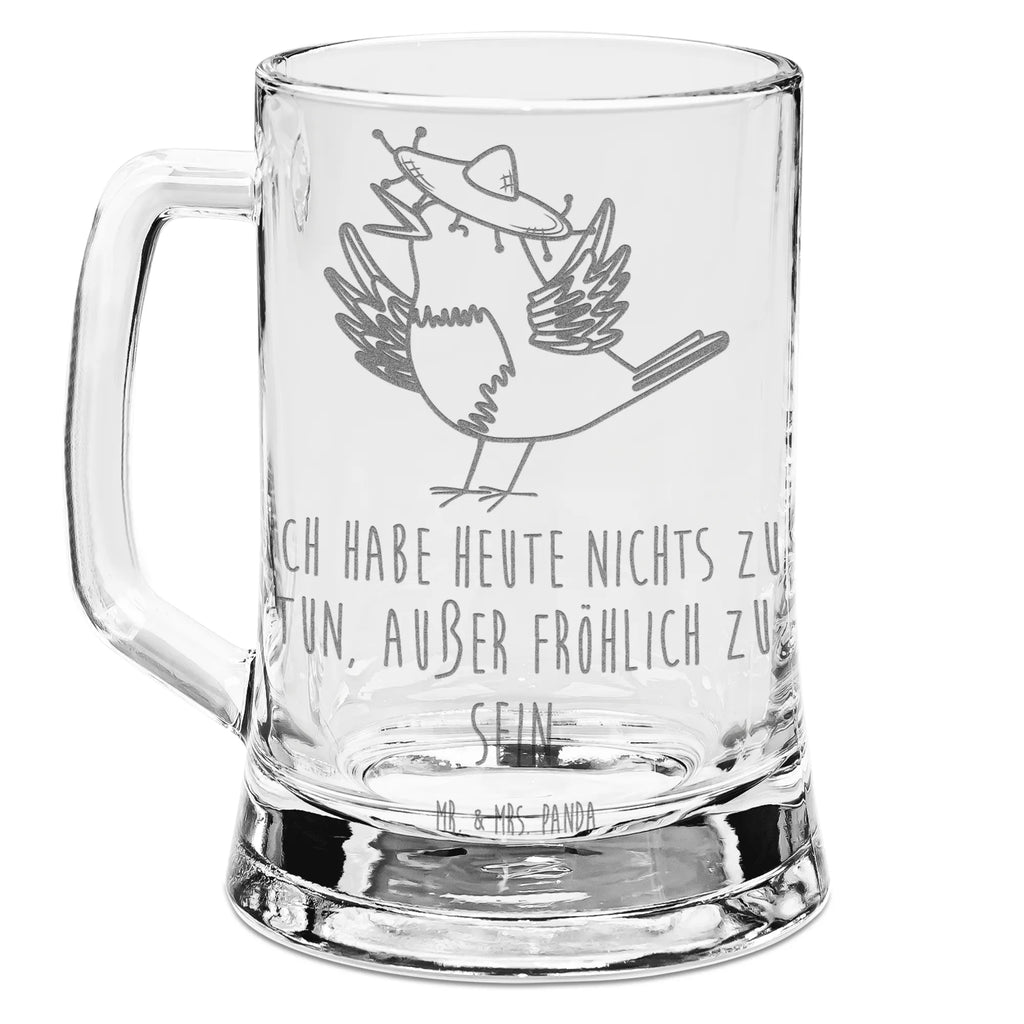 Gravur Bierkrug Rabe Sombrero Bierkrug, Bier Krug, Bierkrug Glas, Vatertag, Tiermotive, Gute Laune, lustige Sprüche, Tiere, Rabe, Vogel, Vögel, Spruch positiv, fröhlich sein, glücklich sein, Glück Spruch, froh, Elster, Motivation