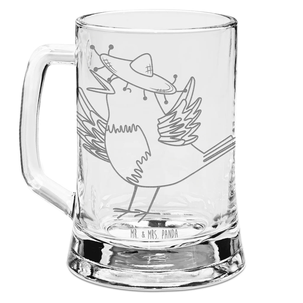 Gravur Bierkrug Rabe Sombrero Bierkrug, Bier Krug, Bierkrug Glas, Vatertag, Tiermotive, Gute Laune, lustige Sprüche, Tiere, Rabe, Vogel, Vögel, Spruch positiv, fröhlich sein, glücklich sein, Glück Spruch, froh, Elster, Motivation