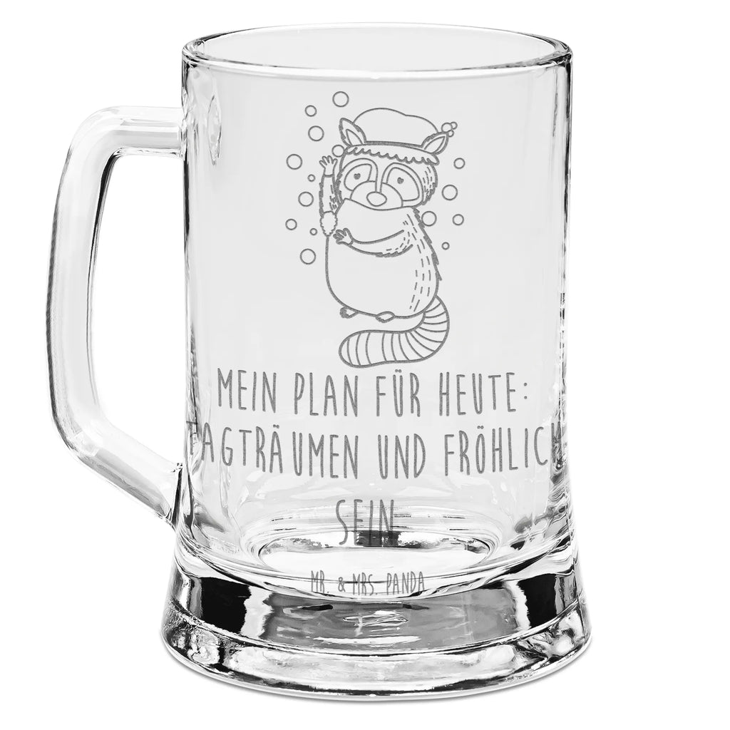 Gravur Bierkrug Waschbär Bierkrug, Bier Krug, Bierkrug Glas, Vatertag, Tiermotive, Gute Laune, lustige Sprüche, Tiere, Waschbär, Tagträumen, Plan, Fröhlich, waschen, Seifenblasen