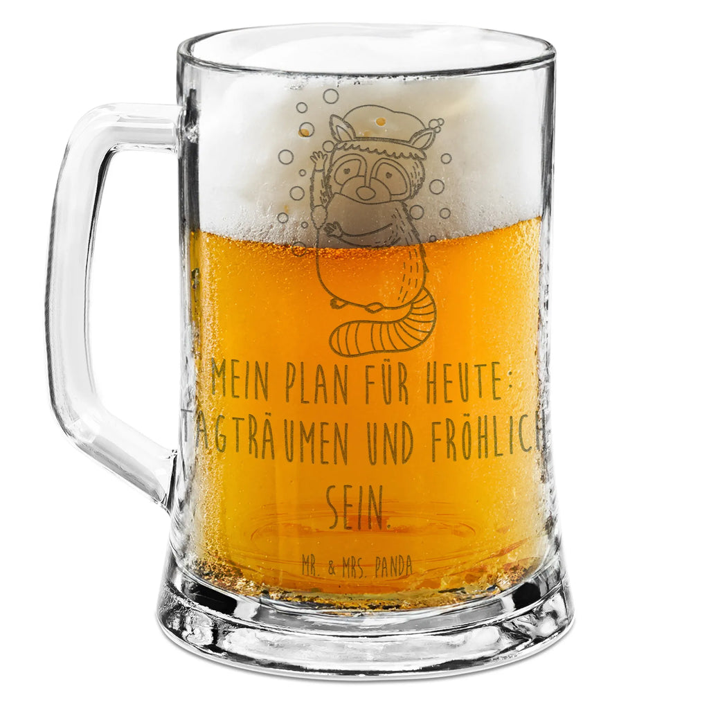 Gravur Bierkrug Waschbär Bierkrug, Bier Krug, Bierkrug Glas, Vatertag, Tiermotive, Gute Laune, lustige Sprüche, Tiere, Waschbär, Tagträumen, Plan, Fröhlich, waschen, Seifenblasen