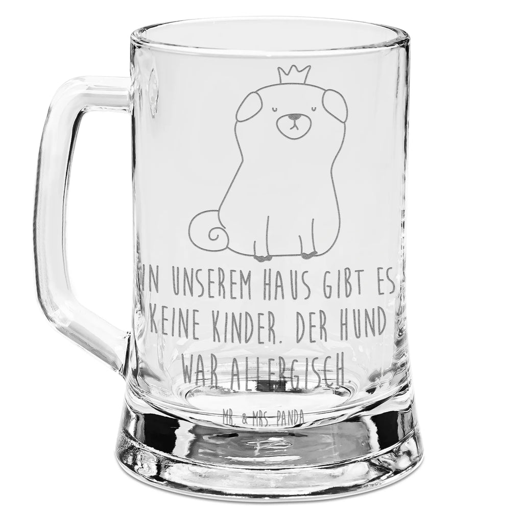 Gravur Bierkrug Mops Krone Bierkrug, Bier Krug, Bierkrug Glas, Vatertag, Hund, Hundemotiv, Haustier, Hunderasse, Tierliebhaber, Hundebesitzer, Sprüche, Mops, allergisch, kinderlos, Hausregel, Hundebesitzer. Spruch, lustig