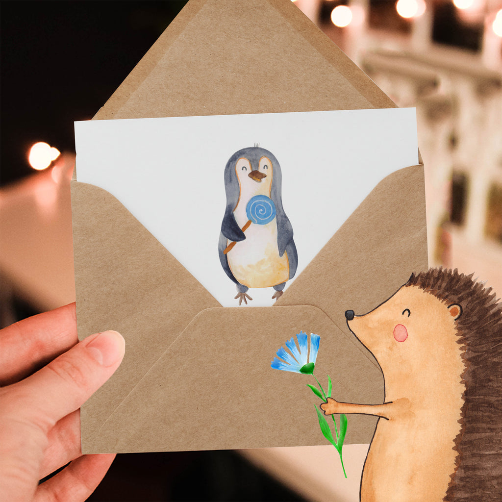Deluxe Karte Pinguin Lolli Karte, Grußkarte, Klappkarte, Einladungskarte, Glückwunschkarte, Hochzeitskarte, Geburtstagskarte, Hochwertige Grußkarte, Hochwertige Klappkarte, Pinguin, Pinguine, Lolli, Süßigkeiten, Blödsinn, Spruch, Rebell, Gauner, Ganove, Rabauke