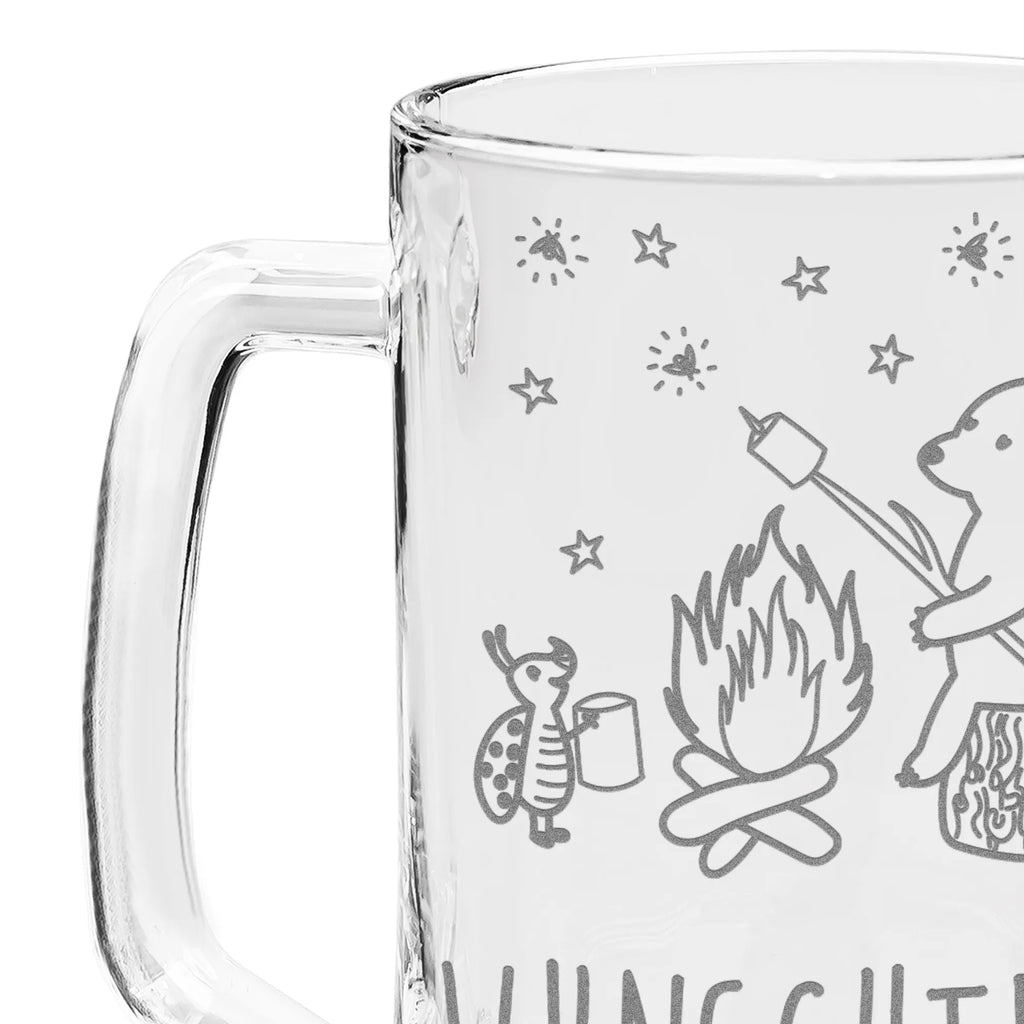 Personalisierter Gravur Bierkrug Bär & Marienkäfer Lagerfeuer Personalisierter Bierkrug, Personalisierter Bier Krug, Personalisiertes Bierkrug Glas, Bierkrug mit Namen, Bier Krug mit Namen, Bierkrug Glas mit Namen, Vatertag, Wunschtext, Wunschname, Personalisierbar, Selbst gestalten, Bär, Teddy, Teddybär, Lagerfeuer