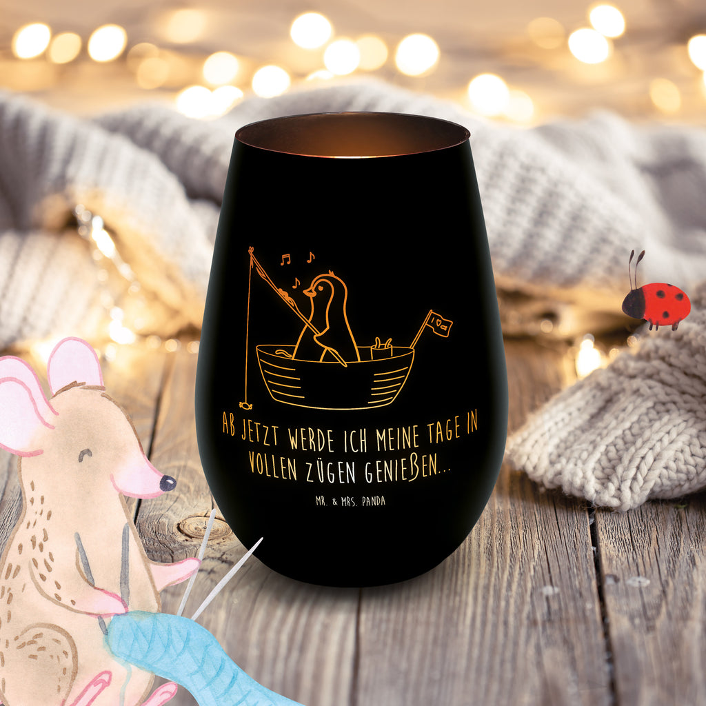 Gold Windlicht Pinguin Angelboot Windlicht, Teelicht, Graviertes Windlicht, Windlicht Gravur, Kerze, Windlicht aus Glas, Teelicht aus Glas, Pinguin, Pinguine, Angeln, Boot, Angelboot, Lebenslust, Leben, genießen, Motivation, Neustart, Neuanfang, Trennung, Scheidung, Geschenkidee Liebeskummer