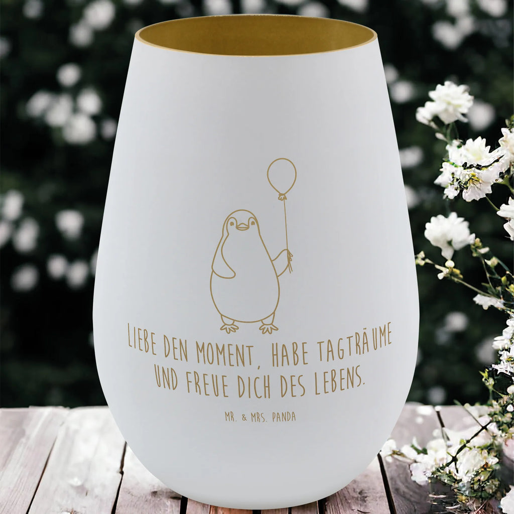 Gold Windlicht Pinguin Luftballon Windlicht, Teelicht, Graviertes Windlicht, Windlicht Gravur, Kerze, Windlicht aus Glas, Teelicht aus Glas, Pinguin, Pinguine, Luftballon, Tagträume, Lebenslust, Geschenk Freundin, Geschenkidee, beste Freundin, Motivation, Neustart, neues Leben, Liebe, Glück