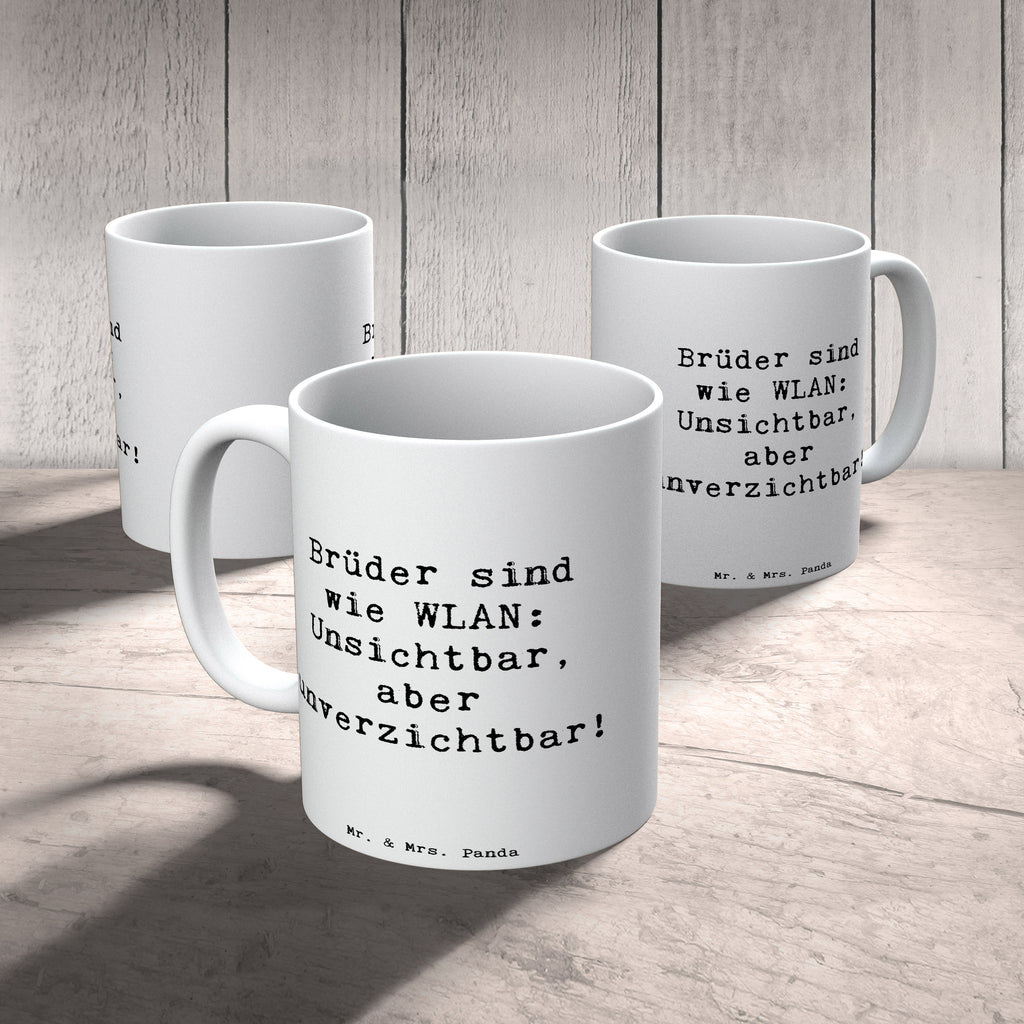 Tasse Spruch Brüder sind wie WLAN: Unsichtbar, aber unverzichtbar! Tasse, Kaffeetasse, Teetasse, Becher, Kaffeebecher, Teebecher, Keramiktasse, Porzellantasse, Büro Tasse, Geschenk Tasse, Tasse Sprüche, Tasse Motive, Kaffeetassen, Tasse bedrucken, Designer Tasse, Cappuccino Tassen, Schöne Teetassen, Familie, Vatertag, Muttertag, Bruder, Schwester, Mama, Papa, Oma, Opa