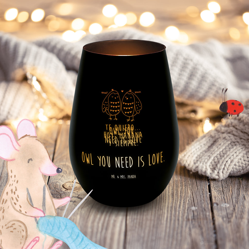 Gold Windlicht Eulen Liebe Windlicht, Teelicht, Graviertes Windlicht, Windlicht Gravur, Kerze, Windlicht aus Glas, Teelicht aus Glas, Eule, Eule Deko, Liebe, Hochzeit Spruch, Owl, All you need is love, Liebe Spruch, Freundin Geschenk, Freund, Wortspiel lustig