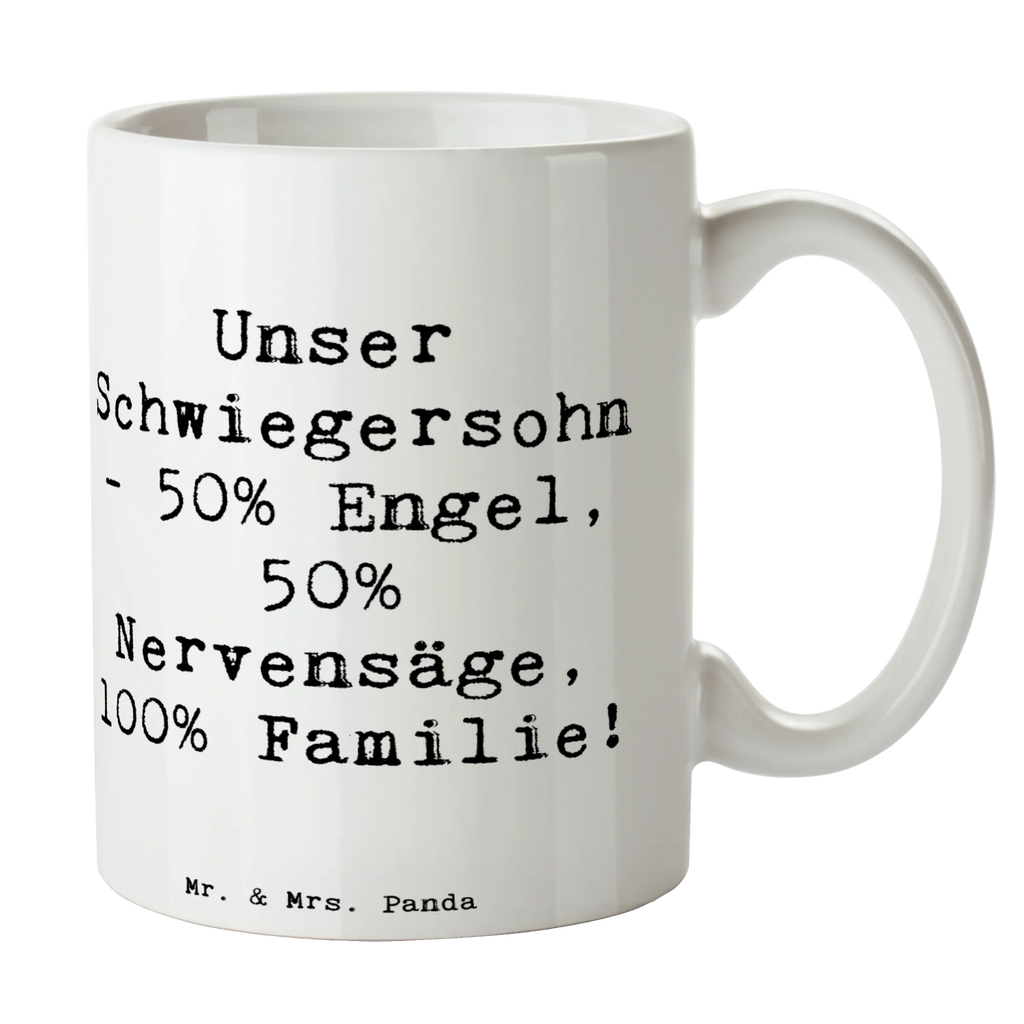 Tasse Spruch Unser Schwiegersohn. 50% Engel, 50% Nervensäge, 100% Familie! Tasse, Kaffeetasse, Teetasse, Becher, Kaffeebecher, Teebecher, Keramiktasse, Porzellantasse, Büro Tasse, Geschenk Tasse, Tasse Sprüche, Tasse Motive, Kaffeetassen, Tasse bedrucken, Designer Tasse, Cappuccino Tassen, Schöne Teetassen, Familie, Vatertag, Muttertag, Bruder, Schwester, Mama, Papa, Oma, Opa