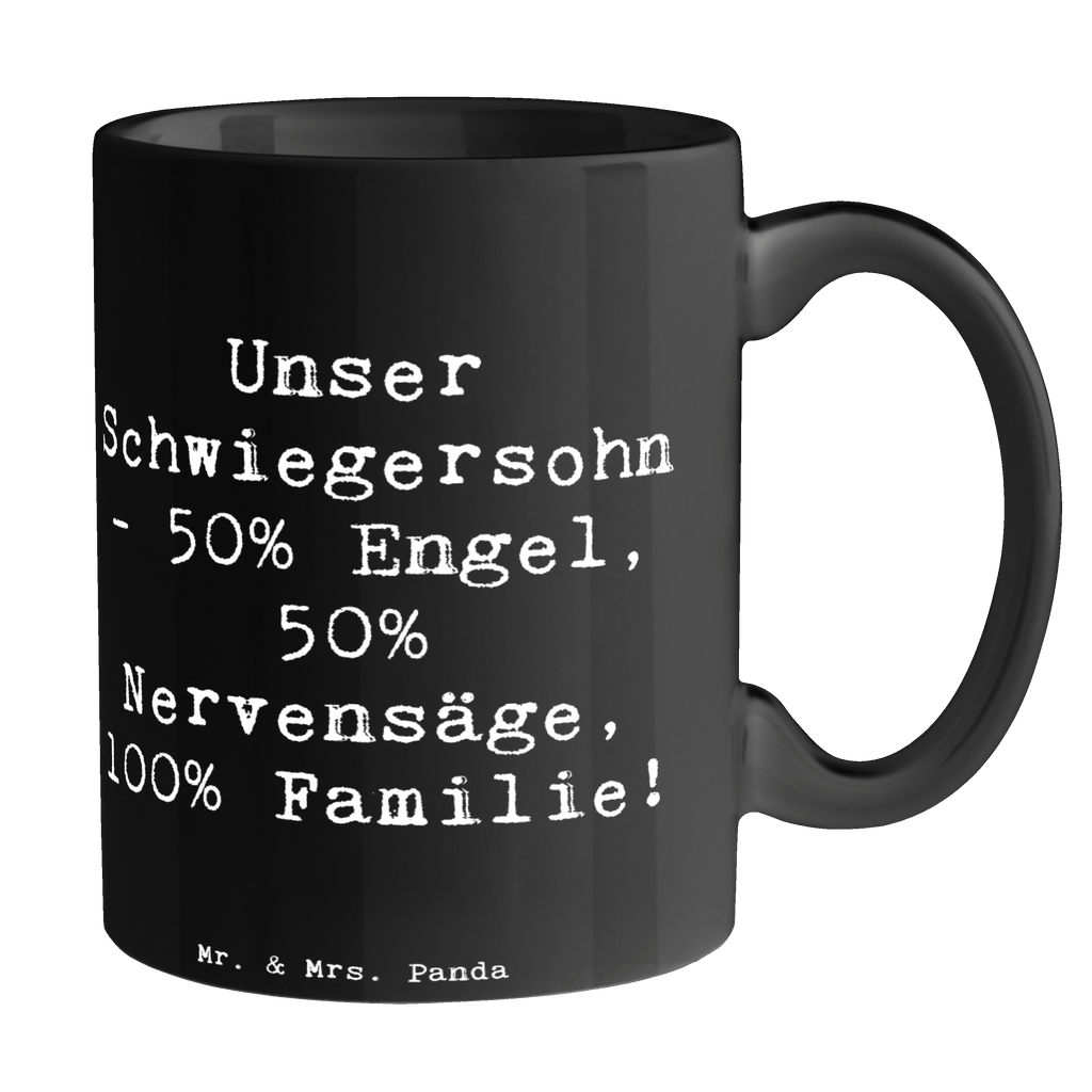 Tasse Spruch Unser Schwiegersohn. 50% Engel, 50% Nervensäge, 100% Familie! Tasse, Kaffeetasse, Teetasse, Becher, Kaffeebecher, Teebecher, Keramiktasse, Porzellantasse, Büro Tasse, Geschenk Tasse, Tasse Sprüche, Tasse Motive, Kaffeetassen, Tasse bedrucken, Designer Tasse, Cappuccino Tassen, Schöne Teetassen, Familie, Vatertag, Muttertag, Bruder, Schwester, Mama, Papa, Oma, Opa