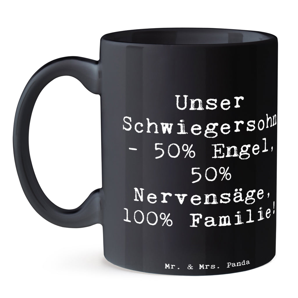 Tasse Spruch Unser Schwiegersohn. 50% Engel, 50% Nervensäge, 100% Familie! Tasse, Kaffeetasse, Teetasse, Becher, Kaffeebecher, Teebecher, Keramiktasse, Porzellantasse, Büro Tasse, Geschenk Tasse, Tasse Sprüche, Tasse Motive, Kaffeetassen, Tasse bedrucken, Designer Tasse, Cappuccino Tassen, Schöne Teetassen, Familie, Vatertag, Muttertag, Bruder, Schwester, Mama, Papa, Oma, Opa