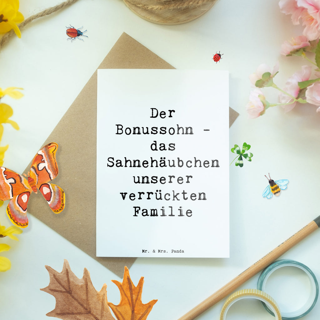 Grußkarte Spruch Der Bonussohn Grußkarte, Klappkarte, Einladungskarte, Glückwunschkarte, Hochzeitskarte, Geburtstagskarte, Karte, Ansichtskarten, Familie, Vatertag, Muttertag, Bruder, Schwester, Mama, Papa, Oma, Opa