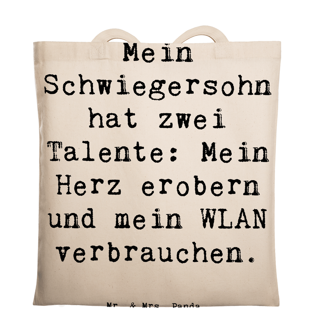 Tragetasche Spruch Schwiegersohn Talente Beuteltasche, Beutel, Einkaufstasche, Jutebeutel, Stoffbeutel, Tasche, Shopper, Umhängetasche, Strandtasche, Schultertasche, Stofftasche, Tragetasche, Badetasche, Jutetasche, Einkaufstüte, Laptoptasche, Familie, Vatertag, Muttertag, Bruder, Schwester, Mama, Papa, Oma, Opa