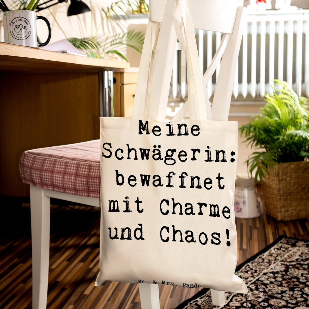 Tragetasche Spruch Schwägerin Charmant Chaos Beuteltasche, Beutel, Einkaufstasche, Jutebeutel, Stoffbeutel, Tasche, Shopper, Umhängetasche, Strandtasche, Schultertasche, Stofftasche, Tragetasche, Badetasche, Jutetasche, Einkaufstüte, Laptoptasche, Familie, Vatertag, Muttertag, Bruder, Schwester, Mama, Papa, Oma, Opa