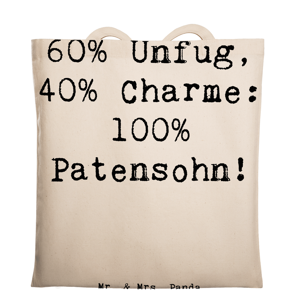 Tragetasche Spruch Patensohn Charme Beuteltasche, Beutel, Einkaufstasche, Jutebeutel, Stoffbeutel, Tasche, Shopper, Umhängetasche, Strandtasche, Schultertasche, Stofftasche, Tragetasche, Badetasche, Jutetasche, Einkaufstüte, Laptoptasche, Familie, Vatertag, Muttertag, Bruder, Schwester, Mama, Papa, Oma, Opa