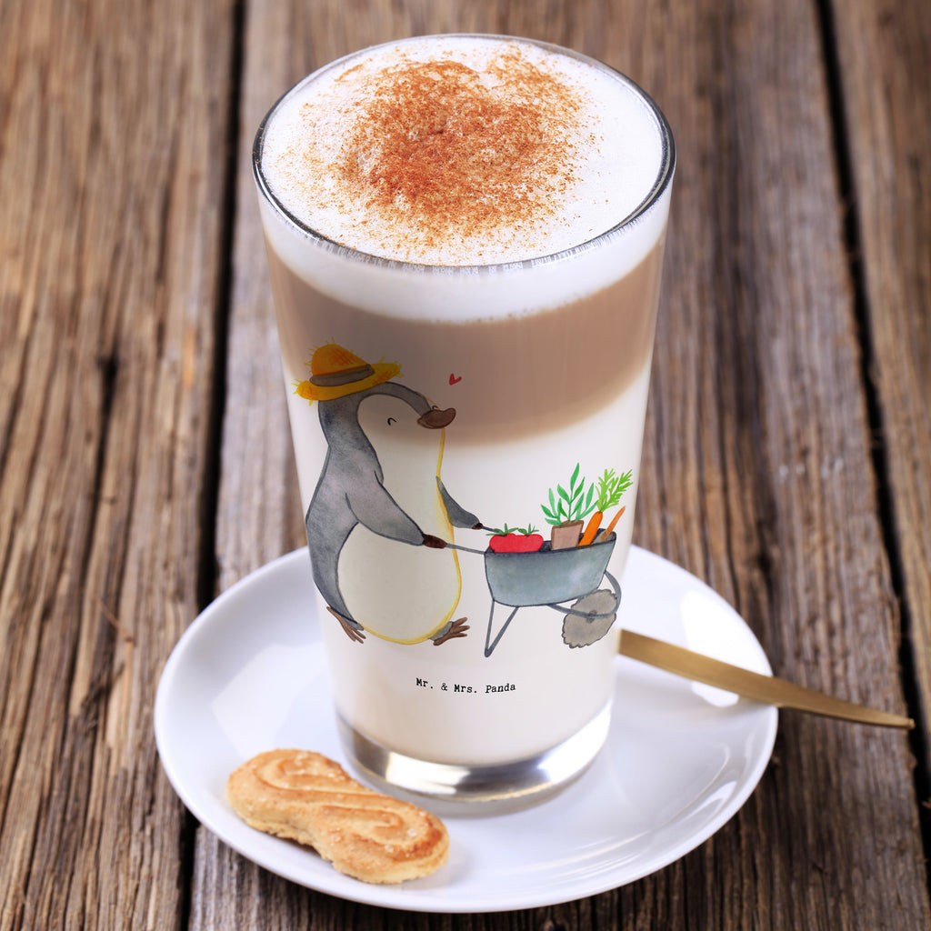 Glas Pinguin Gartenarbeit Cappuccino Glas, Glas, Cappuccino Tasse, Latte Macchiato, Geschenk, Sport, Sportart, Hobby, Schenken, Danke, Dankeschön, Auszeichnung, Gewinn, Sportler, Gartenarbeit, Urban gardening, Gärtnern, Gartenpflege