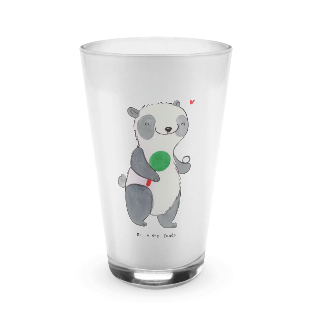 Glas Panda Tischtennis Cappuccino Glas, Glas, Cappuccino Tasse, Latte Macchiato, Geschenk, Sport, Sportart, Hobby, Schenken, Danke, Dankeschön, Auszeichnung, Gewinn, Sportler, Tischtennis, Tischtennis Bund, Tischtennis Verein, Ballsport