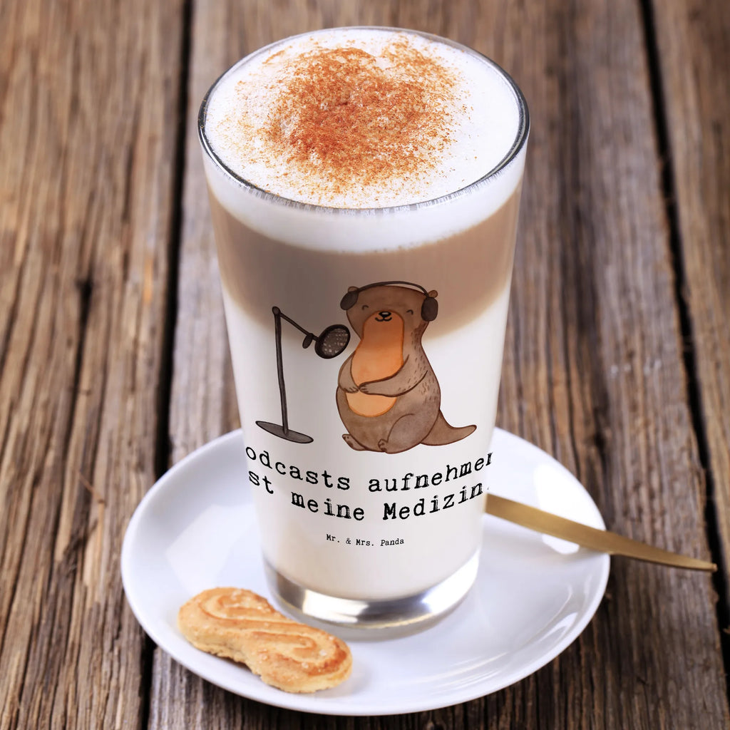 Glas Otter Podcast aufnehmen Cappuccino Glas, Glas, Cappuccino Tasse, Latte Macchiato, Geschenk, Sport, Sportart, Hobby, Schenken, Danke, Dankeschön, Auszeichnung, Gewinn, Sportler, Podcast aufnehmen, Podcast produzieren, Podcasterin, Podcaster