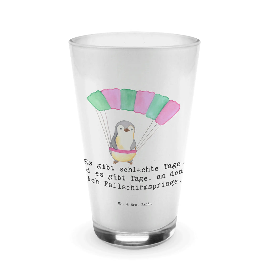 Glas Pinguin Fallschirm springen Cappuccino Glas, Glas, Cappuccino Tasse, Latte Macchiato, Geschenk, Sport, Sportart, Hobby, Schenken, Danke, Dankeschön, Auszeichnung, Gewinn, Sportler, Fallschirmspringen, Skydive, Fallschirmsprung