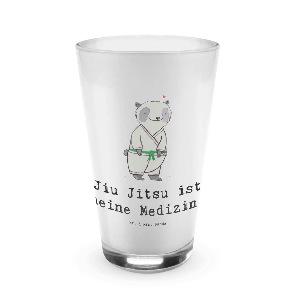 Glas Panda Jiu Jitsu Cappuccino Glas, Glas, Cappuccino Tasse, Latte Macchiato, Geschenk, Sport, Sportart, Hobby, Schenken, Danke, Dankeschön, Auszeichnung, Gewinn, Sportler, Jiu Jitsu, japanische Kampfkunst, Selbstverteidigung