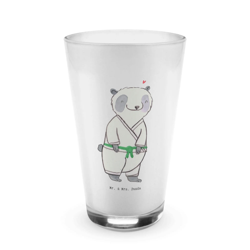 Glas Panda Jiu Jitsu Cappuccino Glas, Glas, Cappuccino Tasse, Latte Macchiato, Geschenk, Sport, Sportart, Hobby, Schenken, Danke, Dankeschön, Auszeichnung, Gewinn, Sportler, Jiu Jitsu, japanische Kampfkunst, Selbstverteidigung